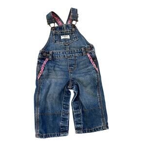 OshKosh B'gosh Baby Girls Pink Geometric Trim Denim Overalls 6 Months